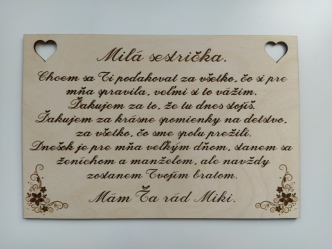 Poďakovanie sestre