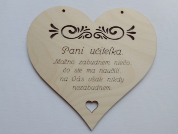 Drevené srdiečko pre pani učiteľku